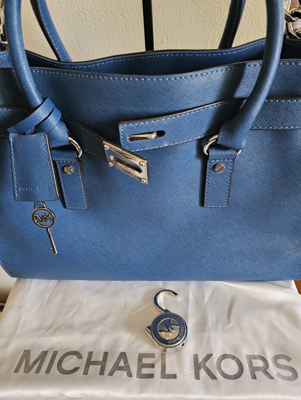 Michael Kors Blue Leather Satchel with Silver Hardware - Picture 12 of 14